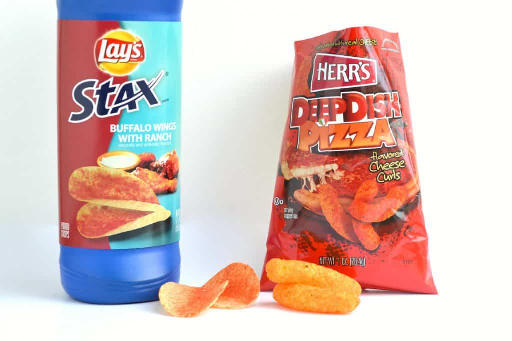 Lay's Stax in Buffalo Wings with Ranch flavour and Deep Dish Pizza flavoured Cheese Curl.